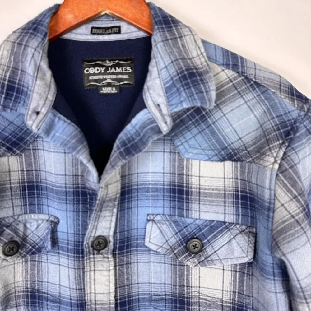 Cody James Shirt Jacket Men Sz. S Blue Plaid Western Fleece Lined Heavyweight